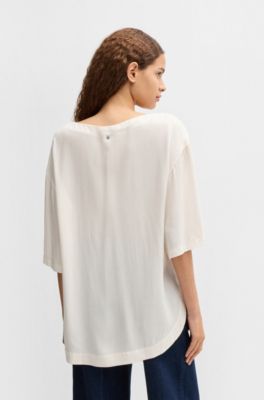 Relaxed-fit blouse with contrast stitching, White