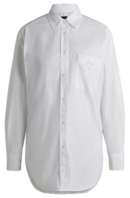 Hugo Boss Regular-fit Blouse In Cotton Poplin In White