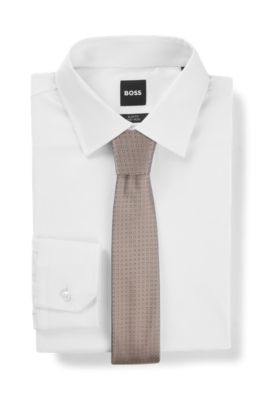 Silk-blend tie with jacquard-woven pattern, Light Beige
