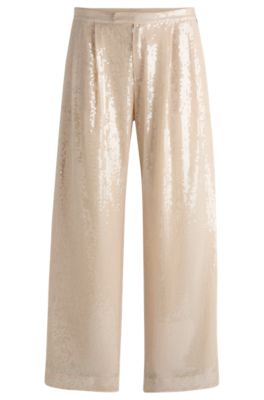 Hugo Boss Straight-fit Trousers In Sequinned Stretch Fabric In Light Orange