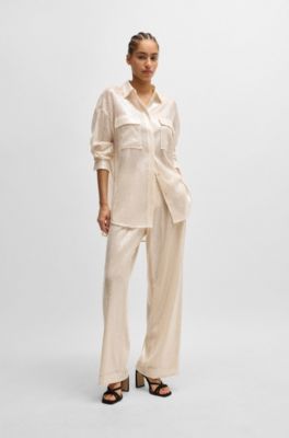 Relaxed-fit blouse with sequins and point collar, Light Orange