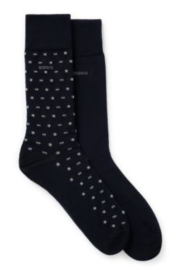 Lot de deux paires de chaussettes mi-mollet en coton m&eacute;lang&eacute;, Bleu fonc&eacute;