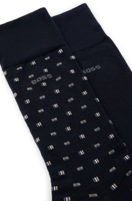 Lot de deux paires de chaussettes mi-mollet en coton m&eacute;lang&eacute;, Bleu fonc&eacute;