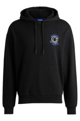 Hugo Boss Cotton-terry Hoodie With Seasonal Artwork In Black