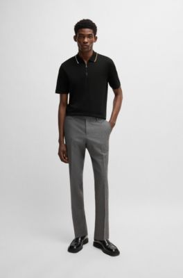 Zip-neck polo shirt in interlock cotton, Black