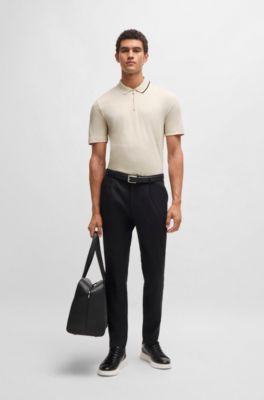 Zip-neck polo shirt in interlock cotton, White