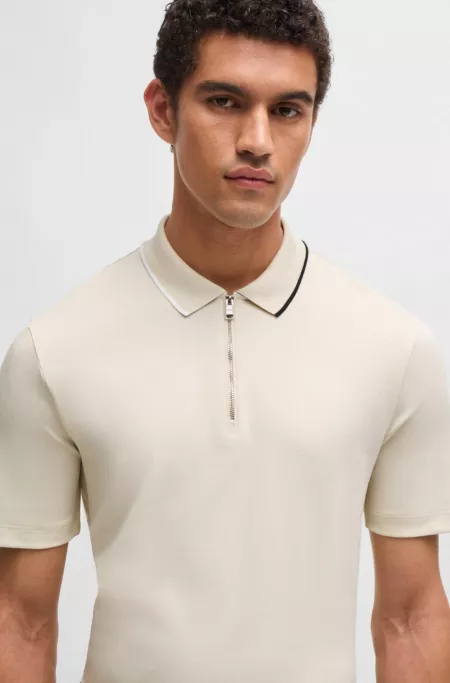 Zip-neck polo shirt in interlock cotton