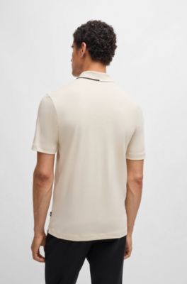 Zip-neck polo shirt in interlock cotton, White