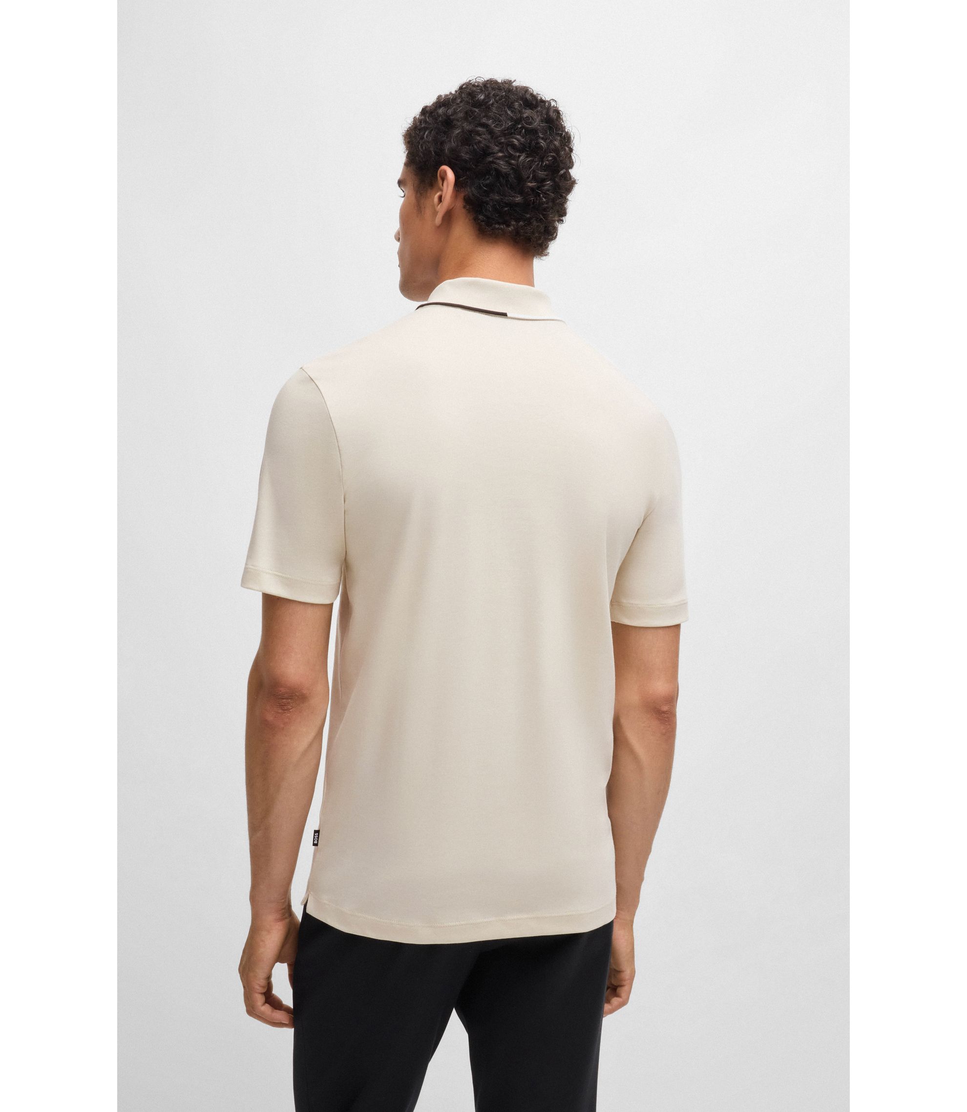 BOSS - Zip-neck polo shirt in interlock cotton - White