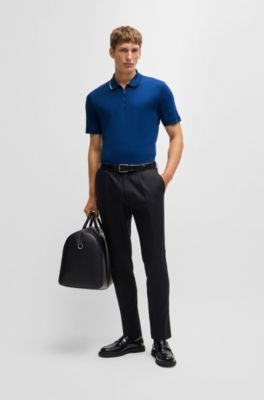 BOSS - Zip-neck polo shirt in interlock cotton - Light Blue