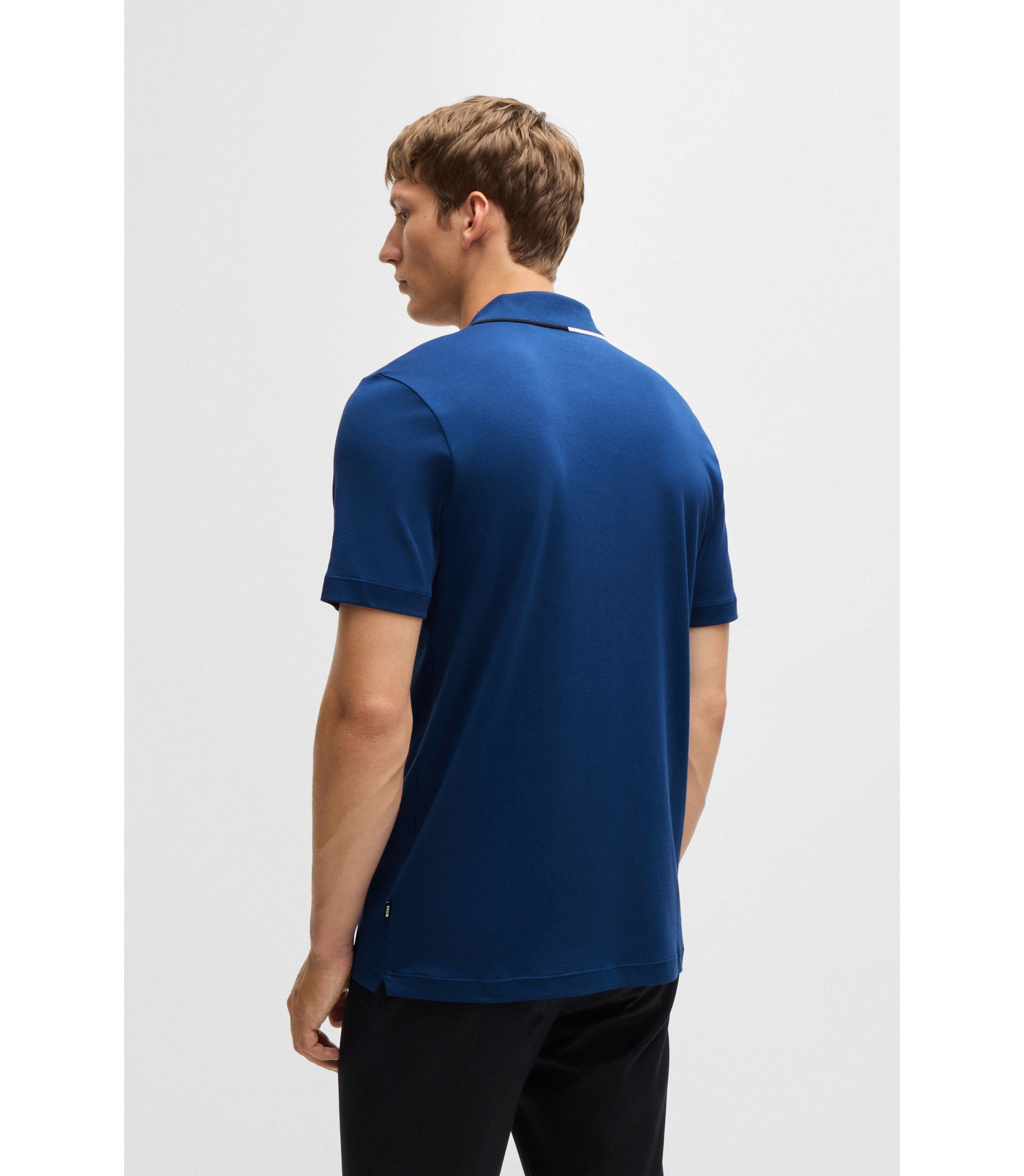 BOSELLI LIGHT STRETCH COLLAR ¥22000 BOSS - Cotton-silk polo shirt with bubble structure - Light Blue