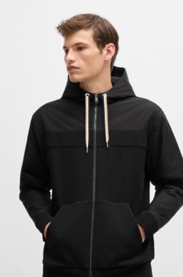 Sudadera de algod&oacute;n con capucha y cremallera con aplique tonal, Negro