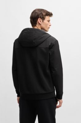 Sudadera de algod&oacute;n con capucha y cremallera con aplique tonal, Negro