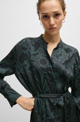 Robe en soie m&eacute;lang&eacute;e avec imprim&eacute; &agrave; fleurs et ceinture amovible, Fantaisie
