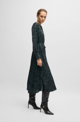 Robe en soie m&eacute;lang&eacute;e avec imprim&eacute; &agrave; fleurs et ceinture amovible, Fantaisie