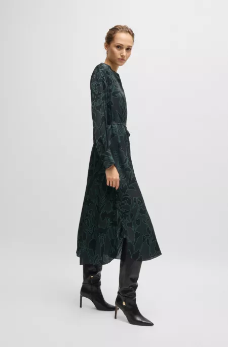 Floral-print dress with removable belt in silk blend