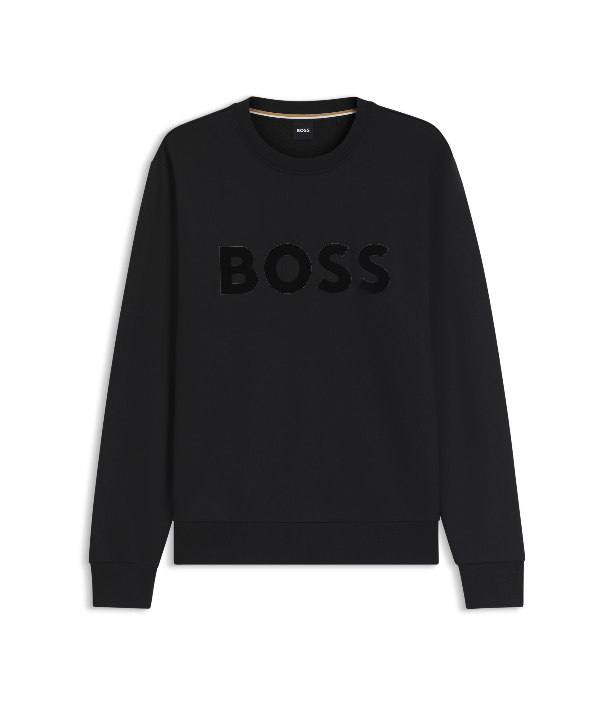 BOSS - Cotton-terry sweatshirt with flock-print logo - Black