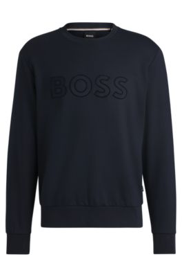 Hugo Boss Cotton-terry Sweatshirt With Flock-print Logo In Dark Blue