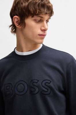 Sudadera de felpa de algod&oacute;n con logo flocado estampado, Azul oscuro