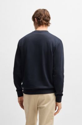 Sudadera de felpa de algod&oacute;n con logo flocado estampado, Azul oscuro