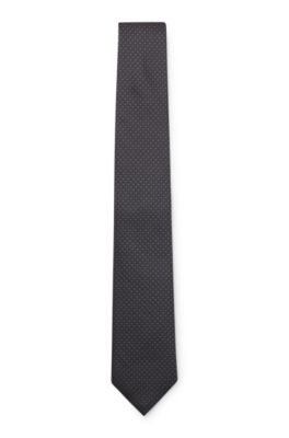 Hugo Boss Silk Tie With Jacquard Pattern In Grey