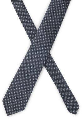 Silk tie with jacquard pattern, Dark Blue