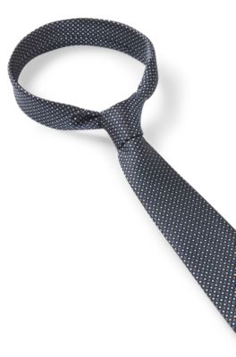 Silk tie with jacquard pattern, Dark Blue