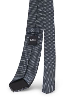 Silk tie with jacquard pattern, Dark Blue