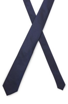 Silk tie with jacquard pattern, Dark Blue