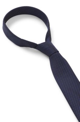 Silk tie with jacquard pattern, Dark Blue