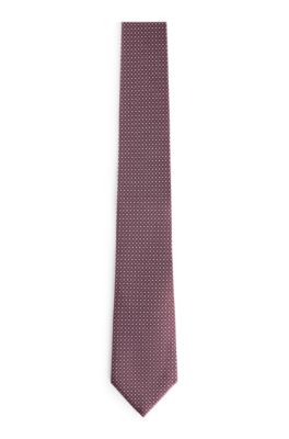Hugo Boss Silk Tie With Jacquard Pattern In Dark Red