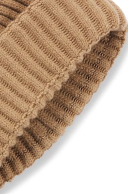 Fisherman beanie hat in virgin wool and cashmere, Beige