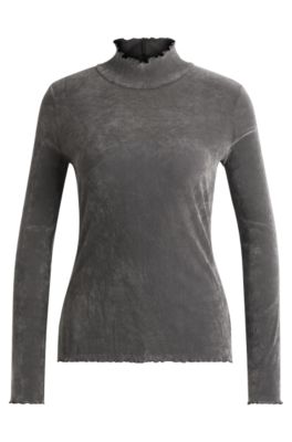 Hugo Boss Mock-neck Top In Velvet-touch Mesh In Silver