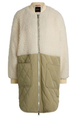 Teddy-paneled quilted jacket, White