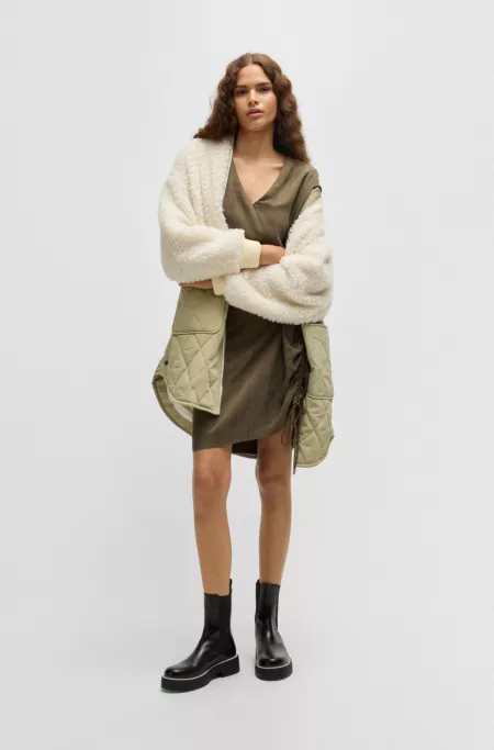 Teddy-paneled quilted jacket