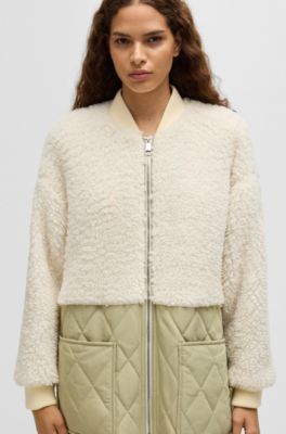 Teddy-paneled quilted jacket, White