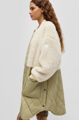 Teddy-paneled quilted jacket, White