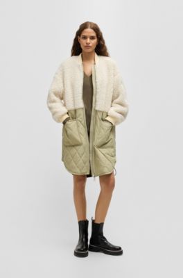 Teddy-paneled quilted jacket, White