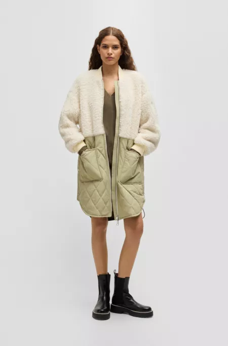 Teddy-paneled quilted jacket