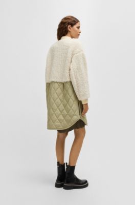 Teddy-paneled quilted jacket, White