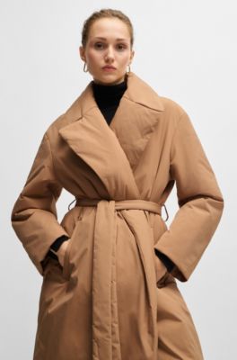 Manteau matelass&eacute; d&eacute;perlant avec ceinture &agrave; nouer, Beige