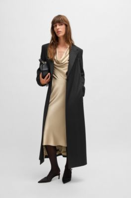 Long-length tuxedo-style coat in stretch fabric, Black
