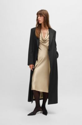 Long-length tuxedo-style coat in stretch fabric, Black