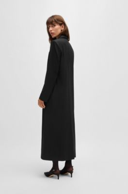 Long-length tuxedo-style coat in stretch fabric, Black