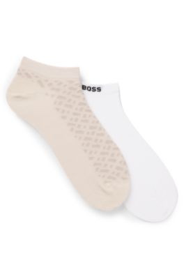 Paquete de dos calcetines tobilleros de algod&oacute;n, Beige claro