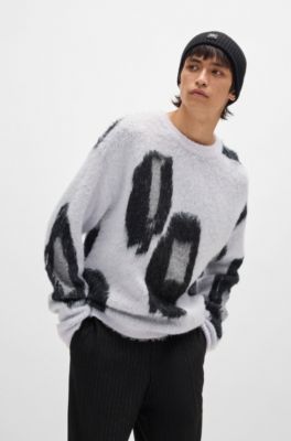 Relaxed-fit sweater with jacquard pattern and crew neck, Patterned