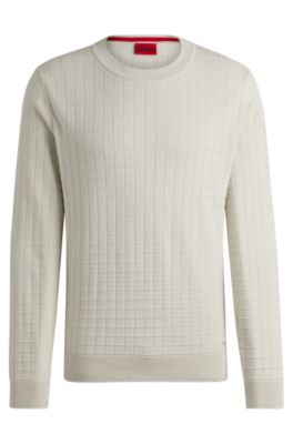 Hugo Boss Grid-pattern Regular-fit Sweater In Cotton In White