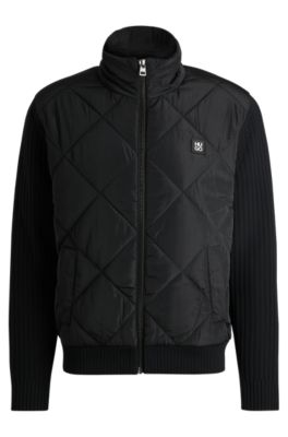 HUGO Mixed material jacket with quilted front panel Black