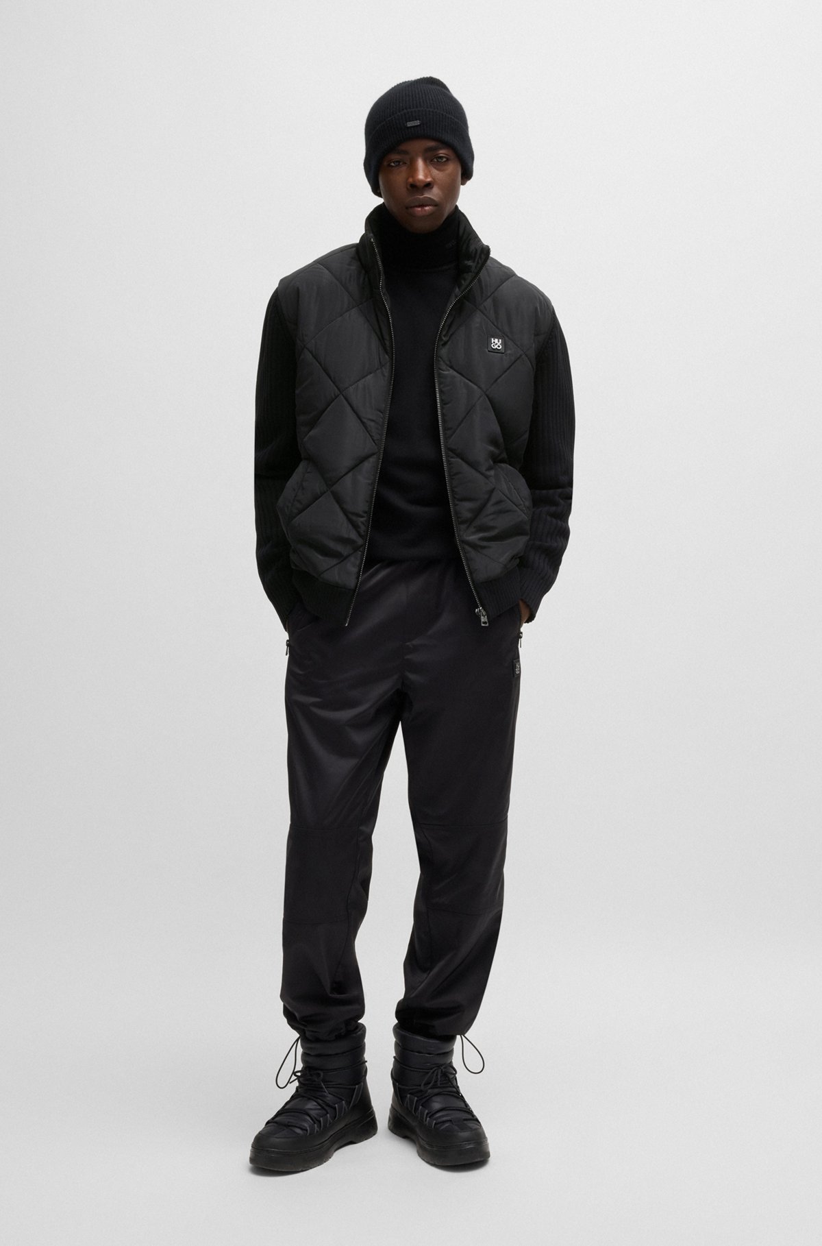 HUGO - Mixed-material jacket with quilted front panel - Black HUGO - Mixed-material jacket with quilted front panel - Black