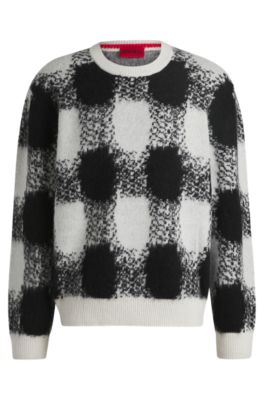 Oversize-fit sweater with jacquard-knitted check pattern, White